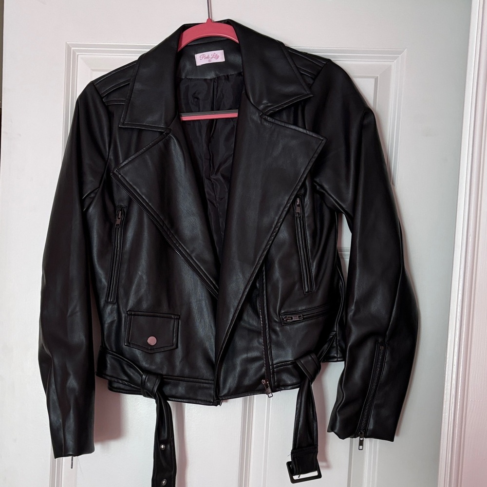 Pink Lily Black Leather Jacket